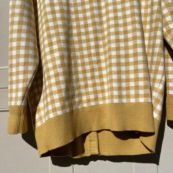 Joie Oversized Gingham Plaid Button Front Cardigan Yellow Mustard White Sz XL - Picture 9 of 12
